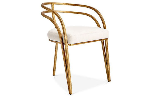 Elegant Gold Metal Armchair with White Cushion