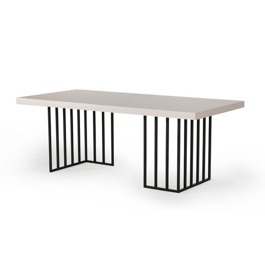 Modern rectangular white top table with black grid metal legs – dining or conference table design