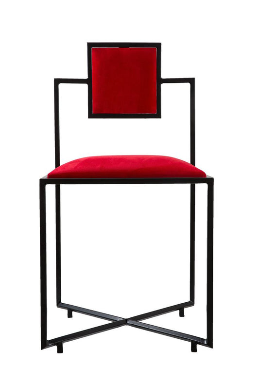 Modern Luxury Chair - Black Metal Frame with Red Velvet Cushion