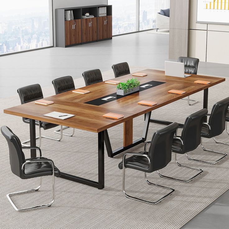 Luxury Executive Conference Table – Modern Wooden Boardroom Table with Metal Base