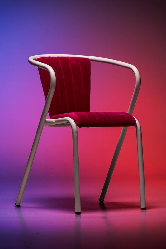 Modern Velvet Metal Armchair – Red & Silver Finish