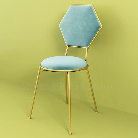 Modern Hexagonal Chair - Gold Frame with Blue Velvet Cushion