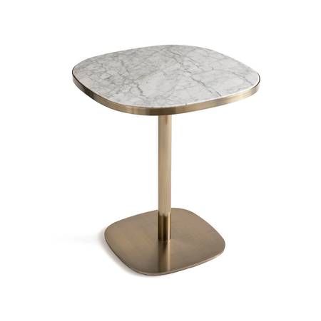Modern side table with white marble top and gold metal base – luxury accent furniture