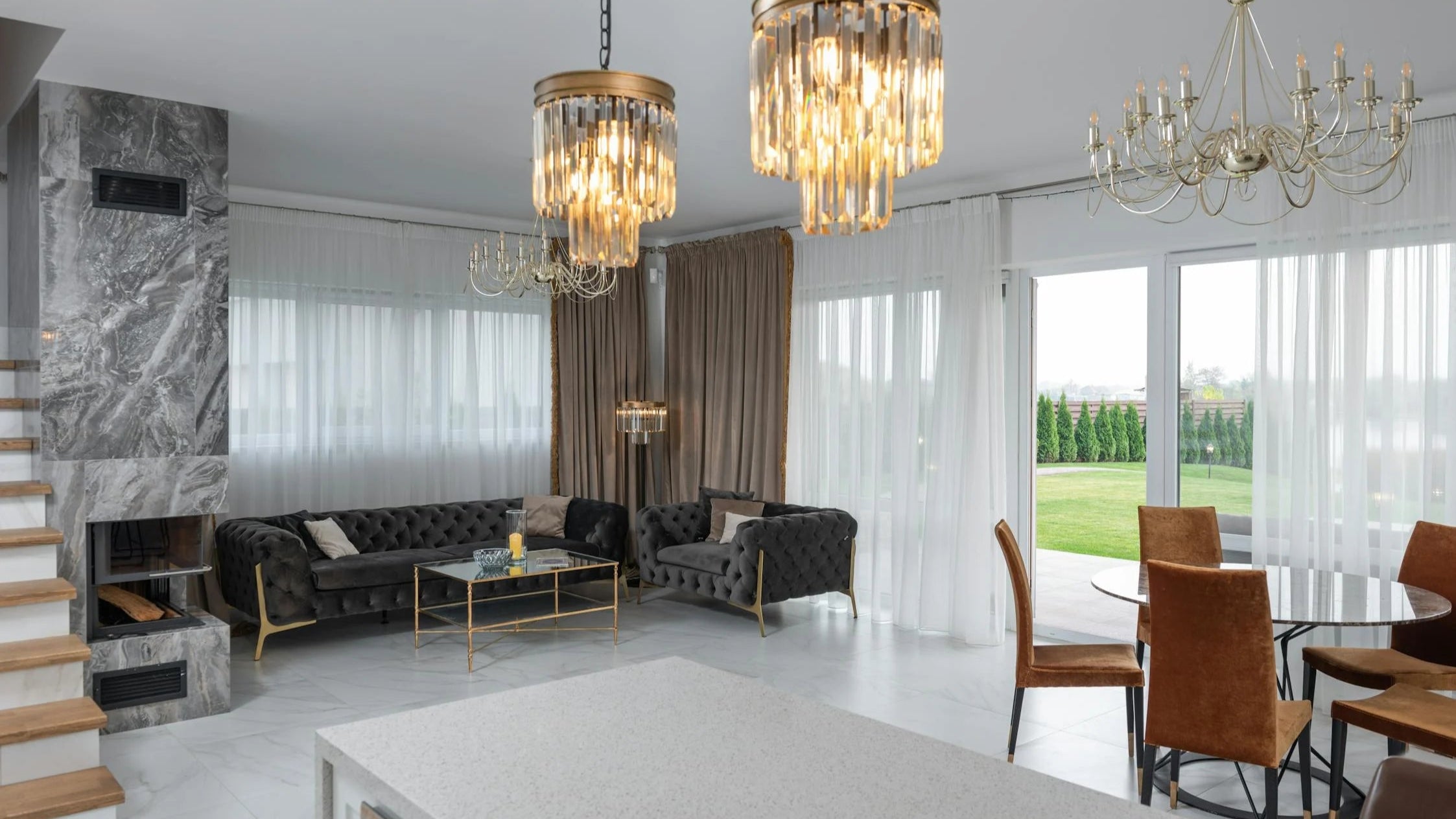 Stylish sofa set with plush cushions for a comfortable living room
