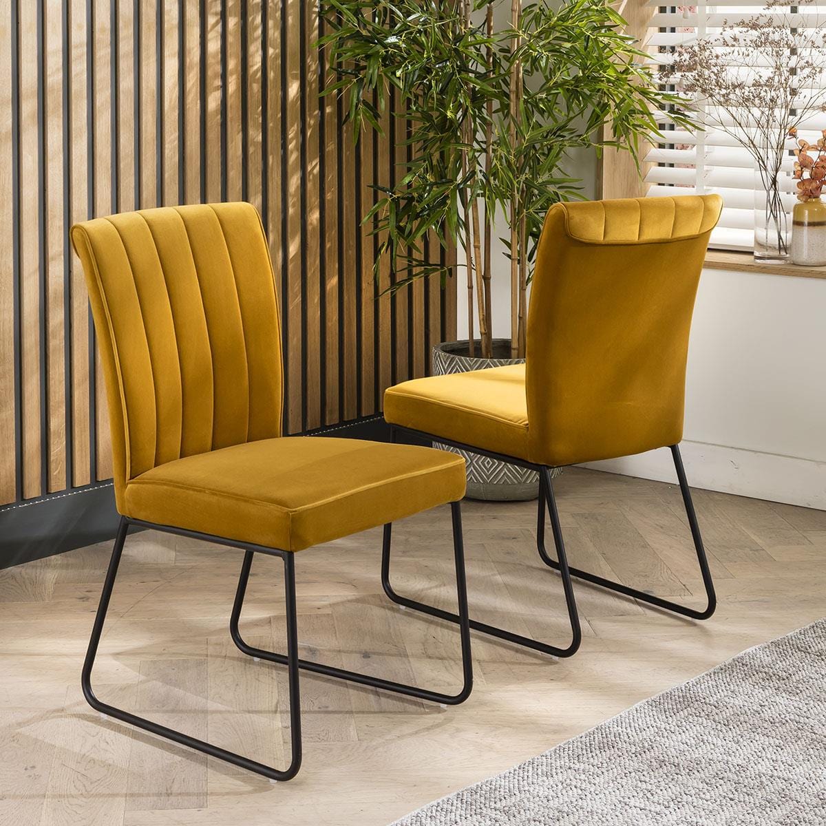 Modern Luxury Dining Set with Mustard Velvet Chairs & Marble Table - BinSha Furniture