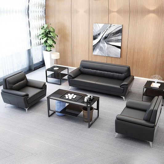Modern Black Leather Office Sofa Set – Waiting Lounge Seating (3+1+1)