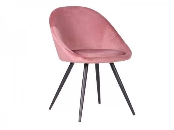 Blush pink velvet dining chair with black metal legs