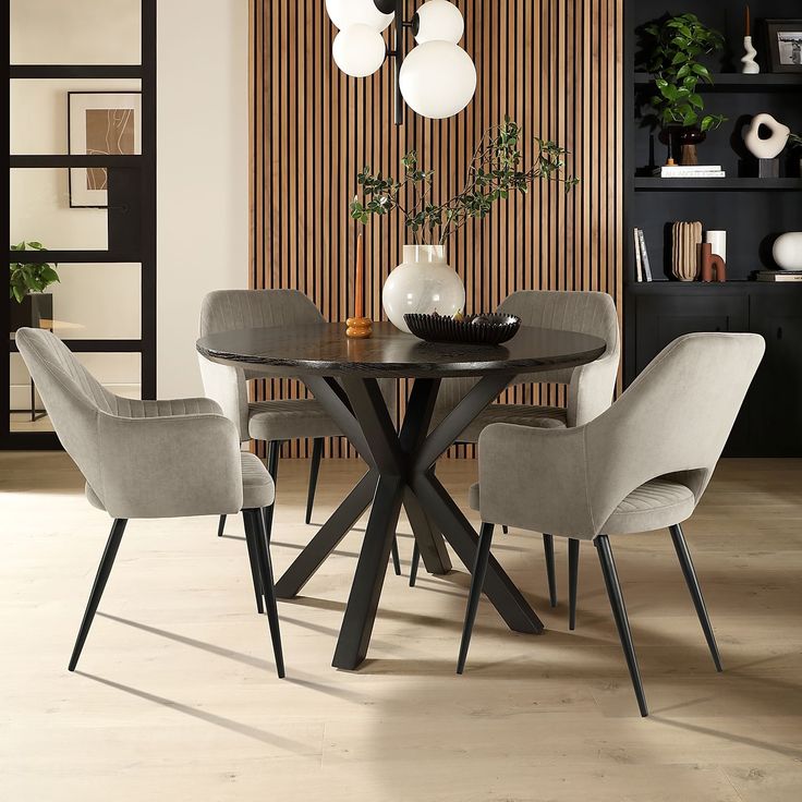 Modern Round Dining Table with Orange Velvet Chairs – Contemporary Luxury Dining Set - BinSha Furniture