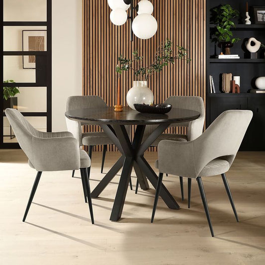Modern Round Dining Table with Orange Velvet Chairs – Contemporary Luxury Dining Set - BinSha Furniture