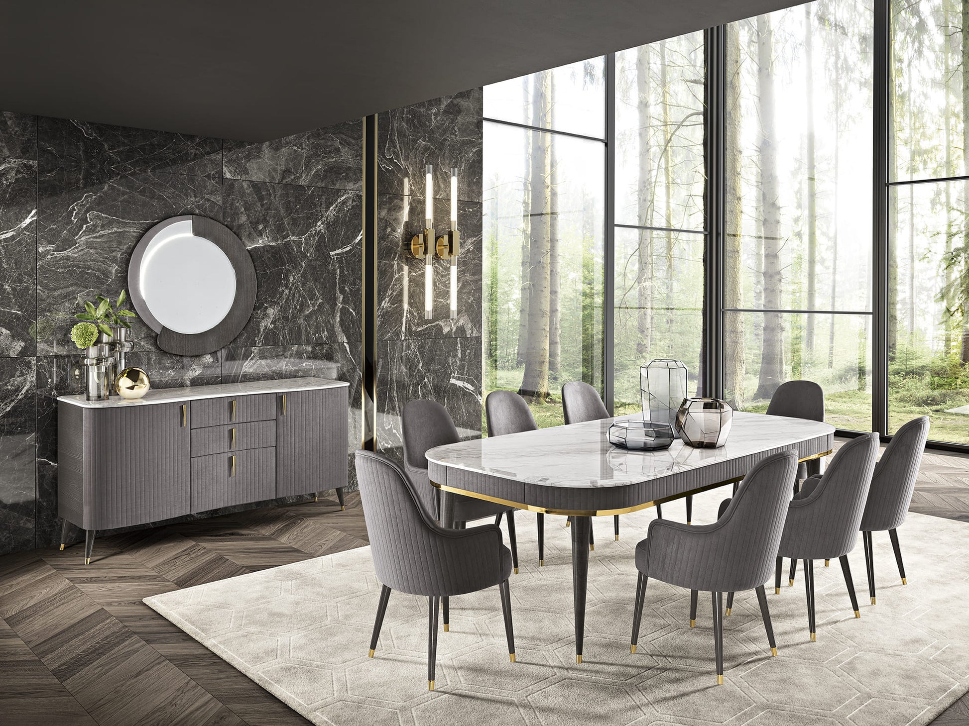 Luxury Black Marble Dining Table Set with Velvet Chairs - BinSha Furniture