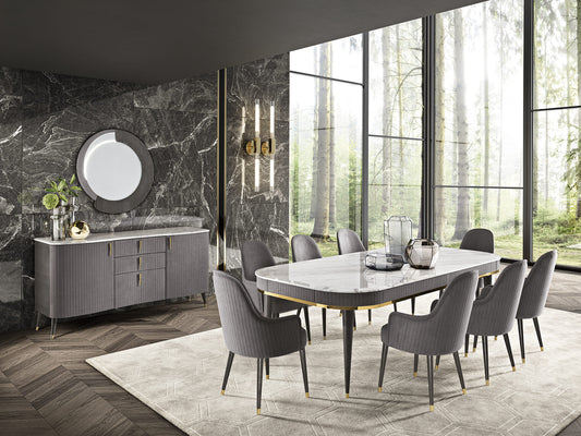 Luxury Black Marble Dining Table Set with Velvet Chairs - BinSha Furniture