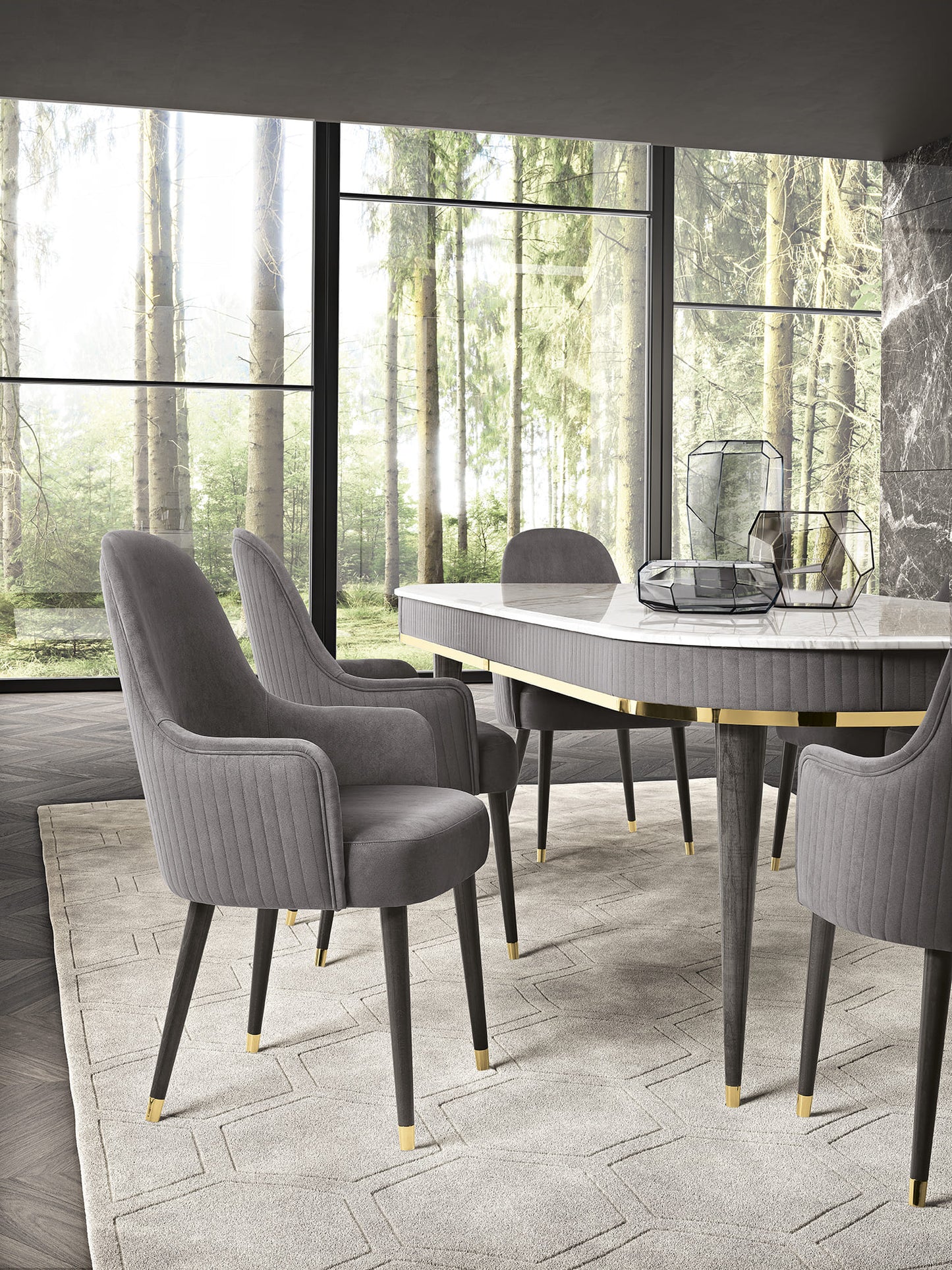 Luxury Black Marble Dining Table Set with Velvet Chairs - BinSha Furniture
