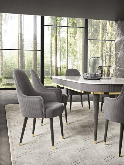 Luxury Black Marble Dining Table Set with Velvet Chairs - BinSha Furniture