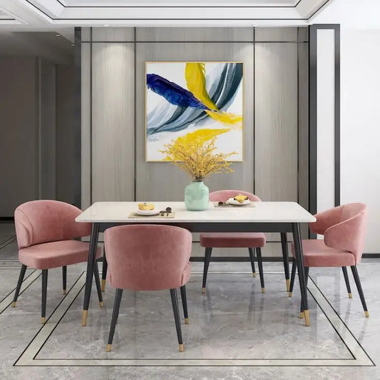 Modern Marble Dining Table Set with Velvet Chairs – Elegant & Stylish - BinSha Furniture