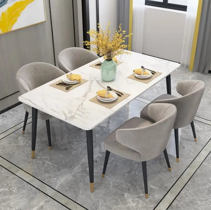Modern Marble Dining Table Set with Velvet Chairs – Elegant & Stylish - BinSha Furniture