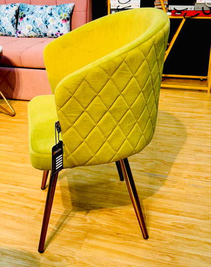 Modern Velvet Quilted Dining Chair – Mustard Green with Metal Legs