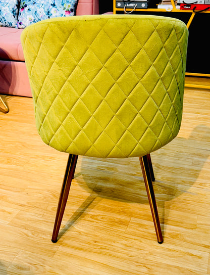 Modern Velvet Quilted Dining Chair – Mustard Green with Metal Legs