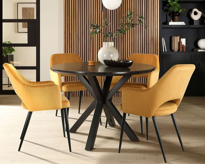 Modern Round Dining Table with Orange Velvet Chairs – Contemporary Luxury Dining Set - BinSha Furniture