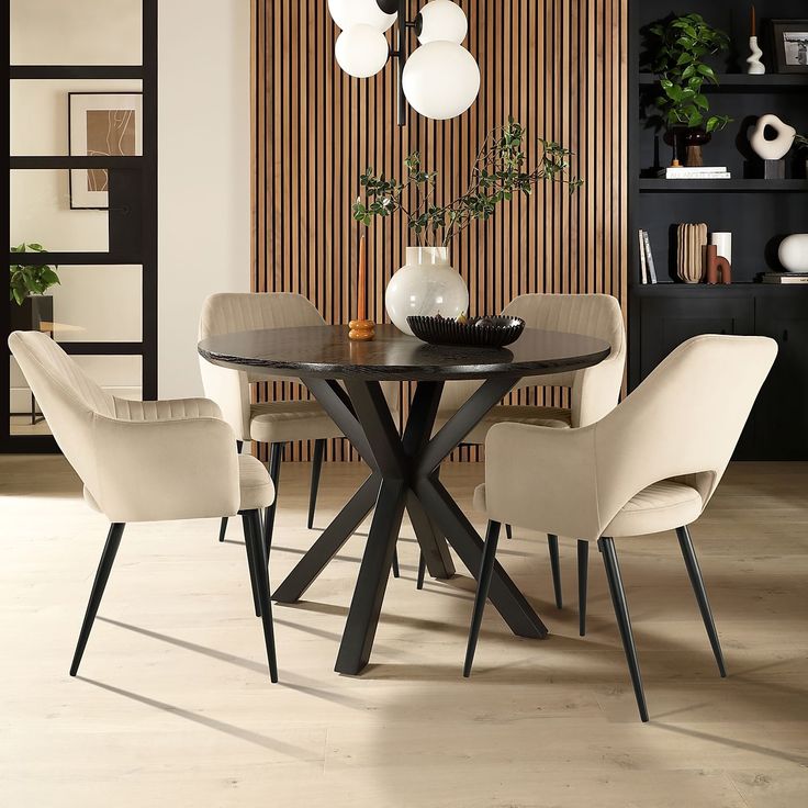Modern Round Dining Table with Orange Velvet Chairs – Contemporary Luxury Dining Set - BinSha Furniture
