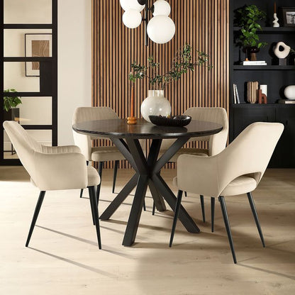 Modern Round Dining Table with Orange Velvet Chairs – Contemporary Luxury Dining Set - BinSha Furniture