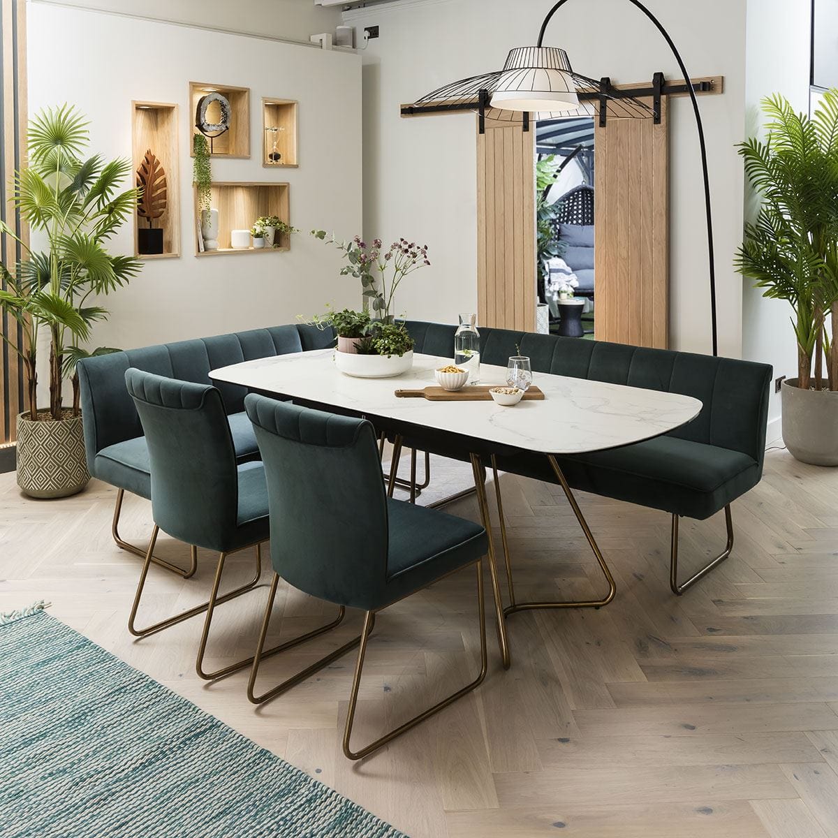 Modern Luxury Dining Set with Mustard Velvet Chairs & Marble Table - BinSha Furniture