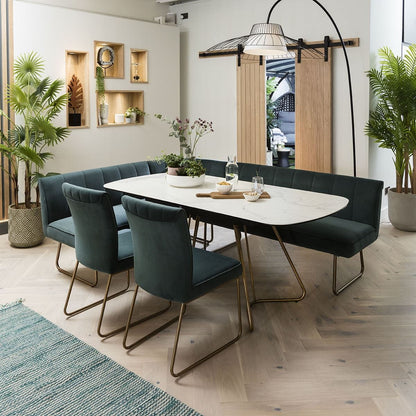 Modern Luxury Dining Set with Mustard Velvet Chairs & Marble Table - BinSha Furniture