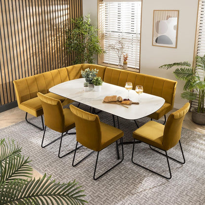 Modern Luxury Dining Set with Mustard Velvet Chairs & Marble Table - BinSha Furniture