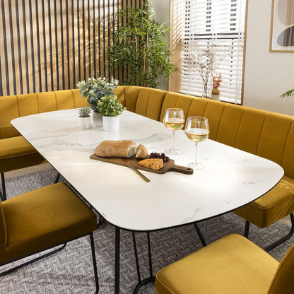Modern Luxury Dining Set with Mustard Velvet Chairs & Marble Table - BinSha Furniture